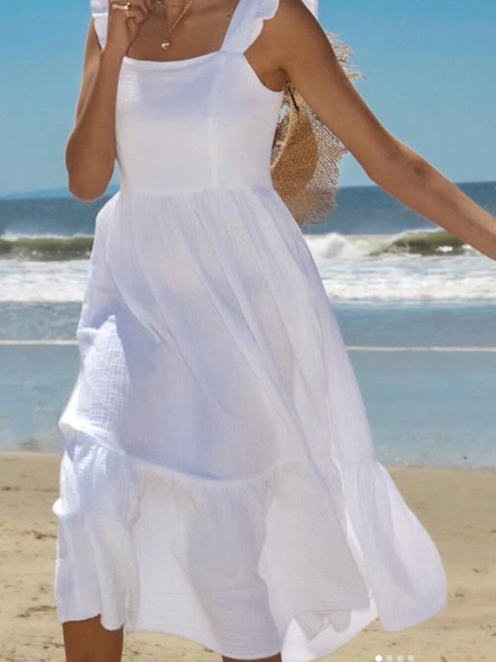 Another Love White Linen Tiered Maxi Dress with Ruffle Straps